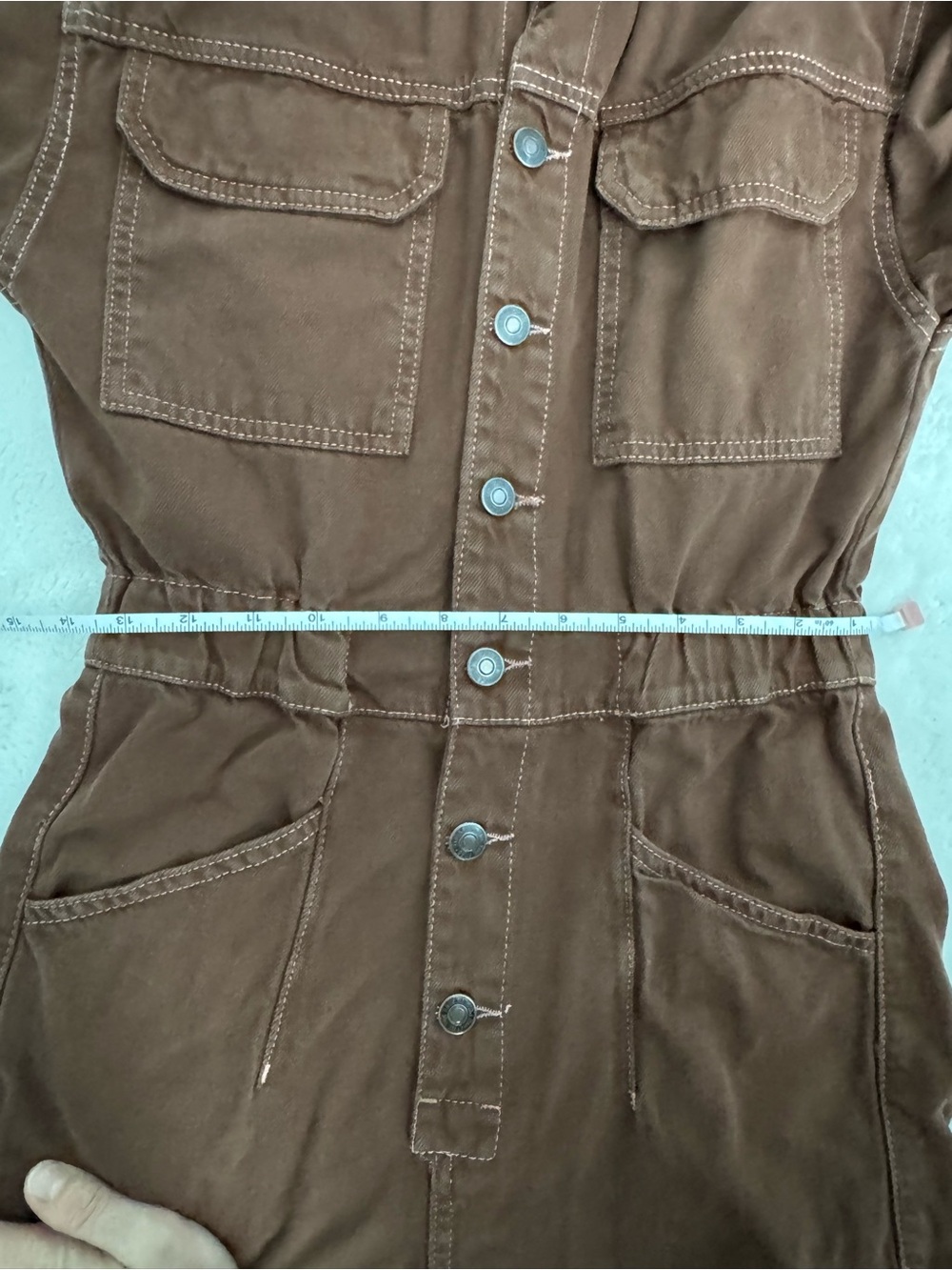 Free People Brown Denim Short-Sleeve Utility Jumpsuit - Picture 5 of 7